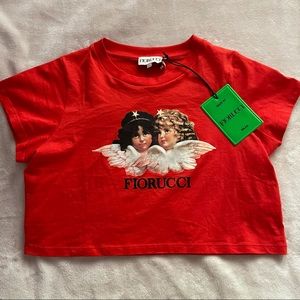 Firoucci Angels Logo Crop T-Shirt in Blood Orange